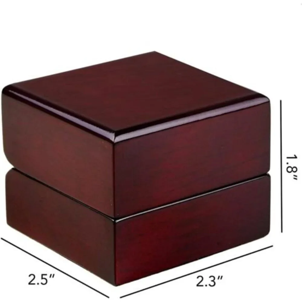Luxury Mahogany Ring Box with LED Light, Elegant‎ Square Diamond Case,